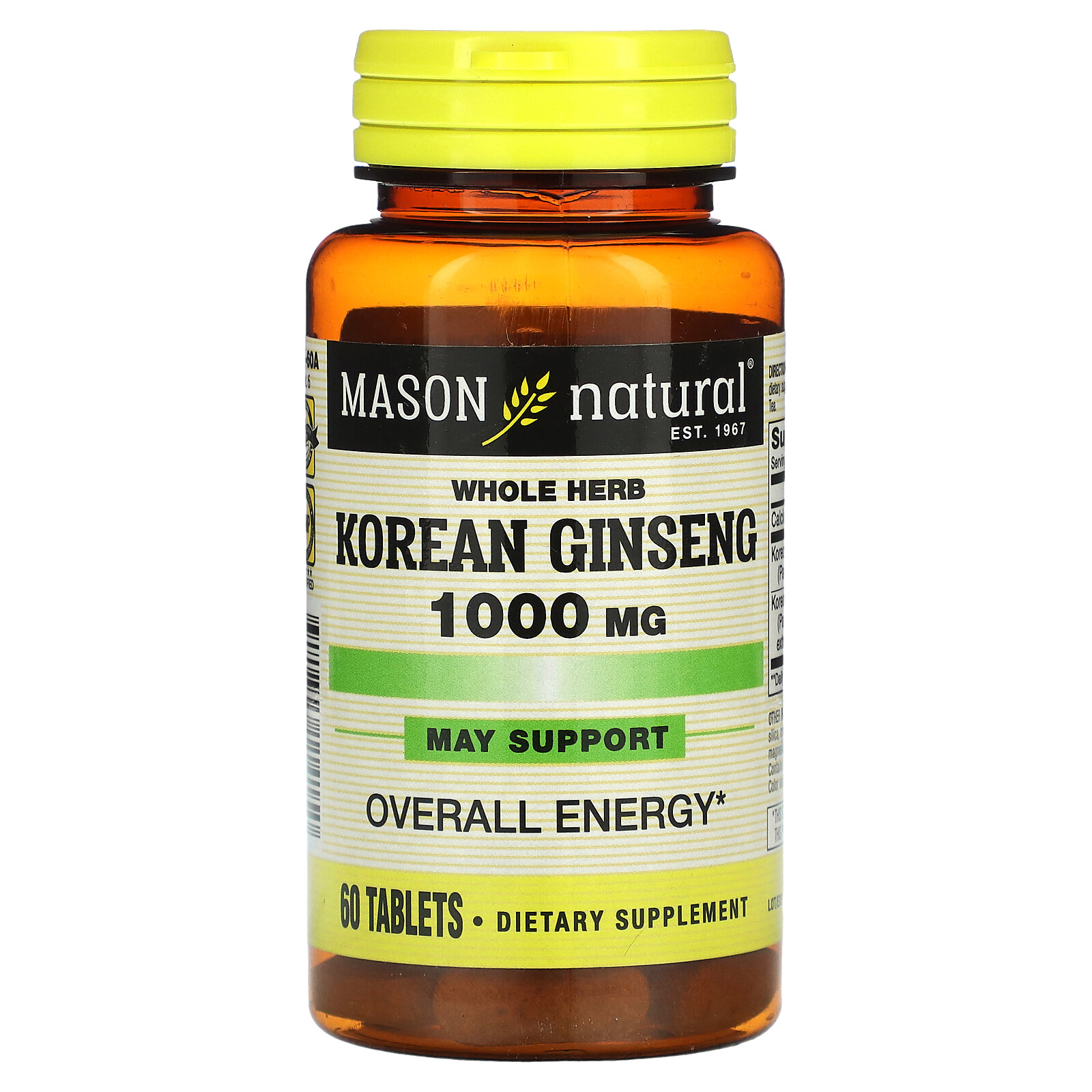 Whole Herb Korean Ginseng , 1,000 mg , 60 Tablets
