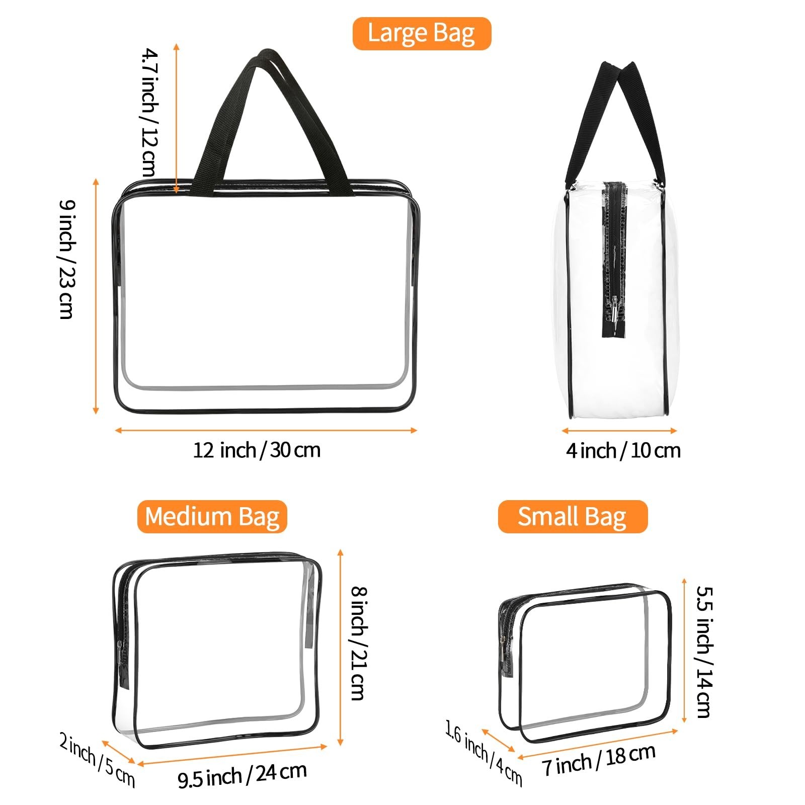 3Pc Transparent PVC Storage Bag Travel Toiletry Bag Cosmetic Toiletry Clear Bag