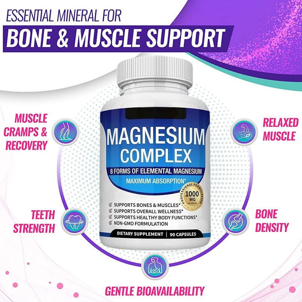 8in1 Magnesium Complex 1000mg Blood Sugar Blend Supplement Combo 90 Caps 1-5 Pcs