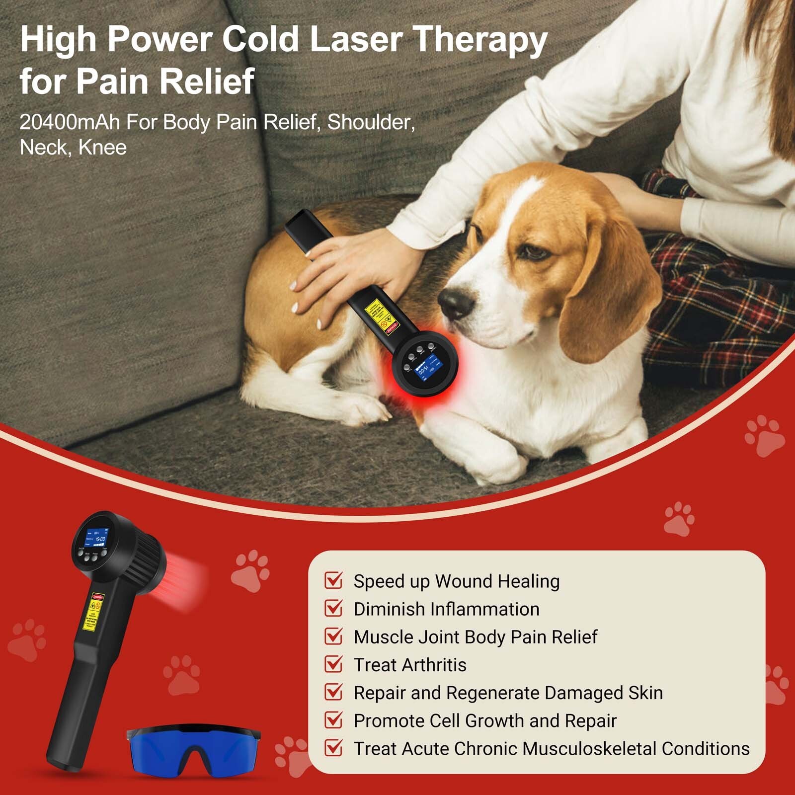 Deep Tissue Cold Laser Device 808nm 905nm Red Light for Arm Elbow Sprain Relief
