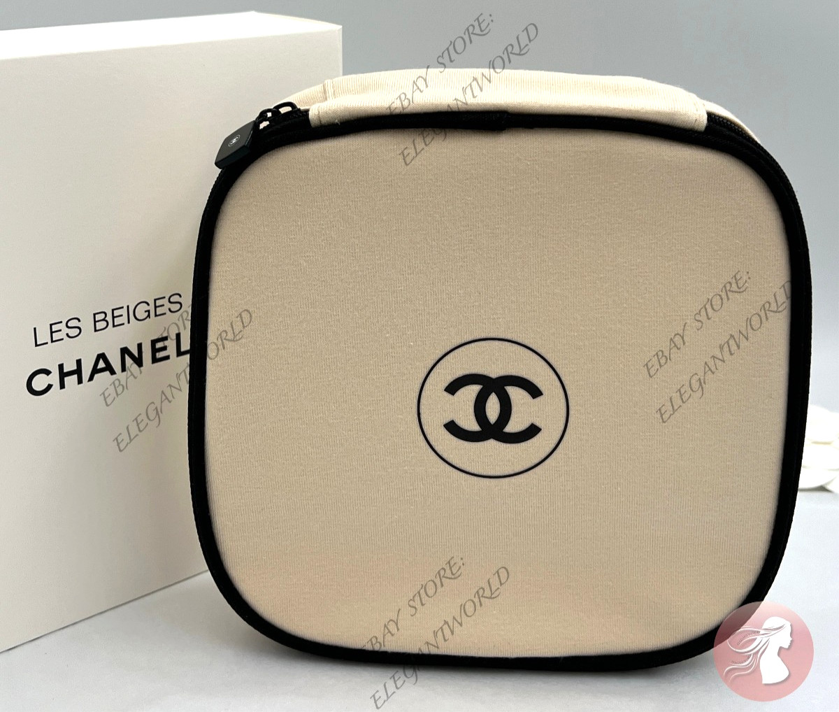 CHANEL Les Beiges Cosmetic Makeup Bag Case Storage Bag Travel Pouch 7″x7″x1.75″