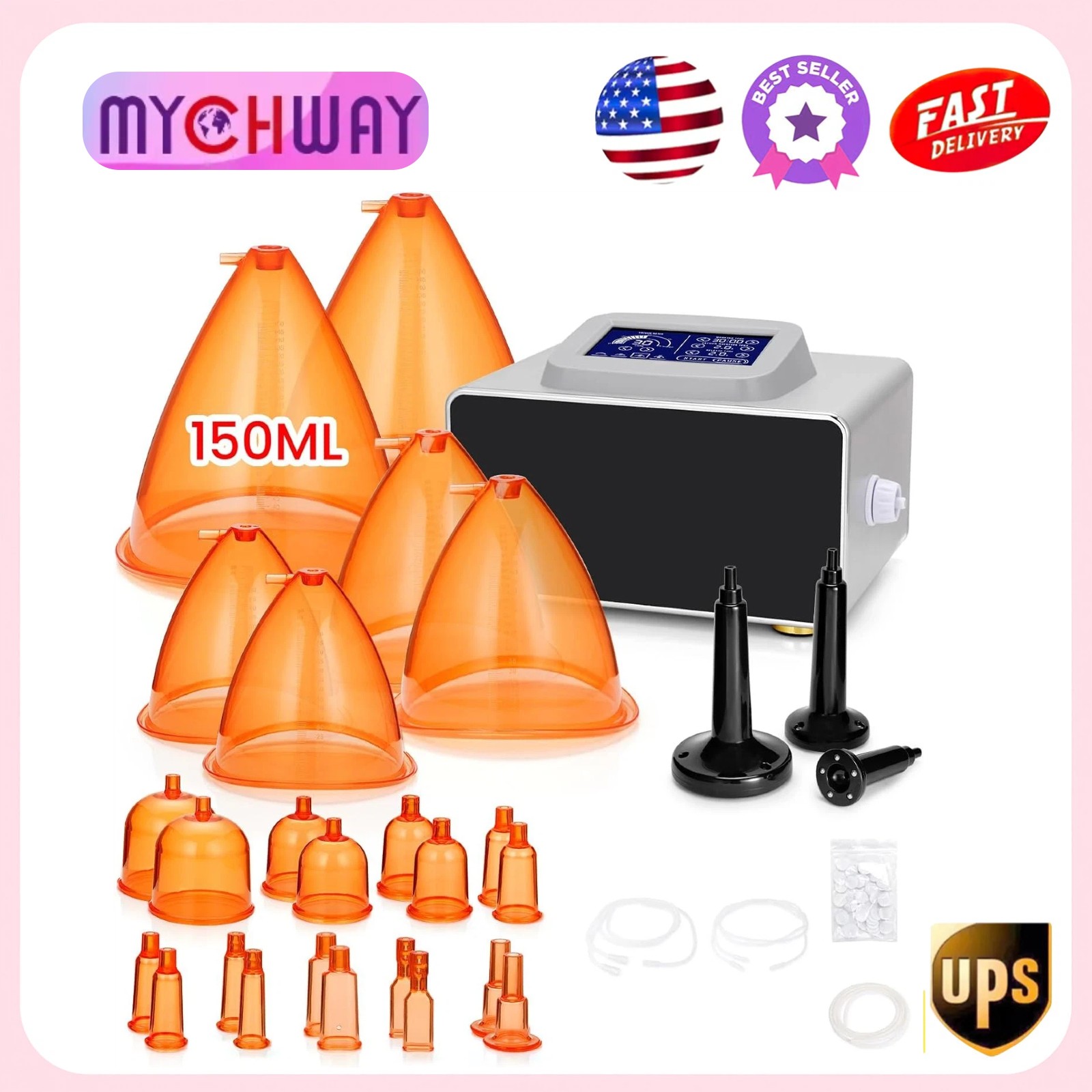 150ml Cups Breast Enlargement Butt Lifting Machine Body Care Cupping Massager US