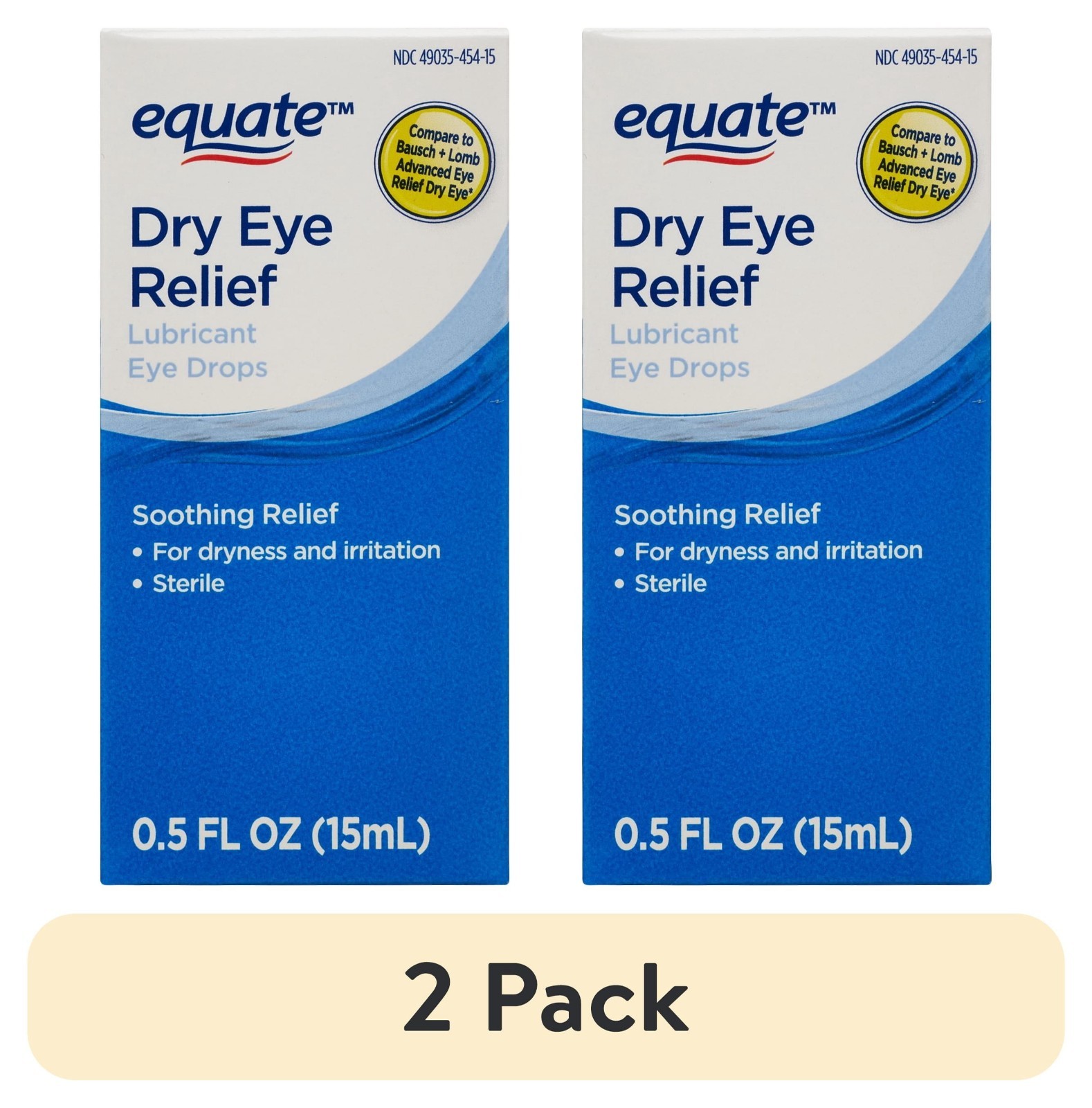 Equate Dry Eye Relief Lubricant Eye Drops, 0.5 fl oz, C (2 pack)