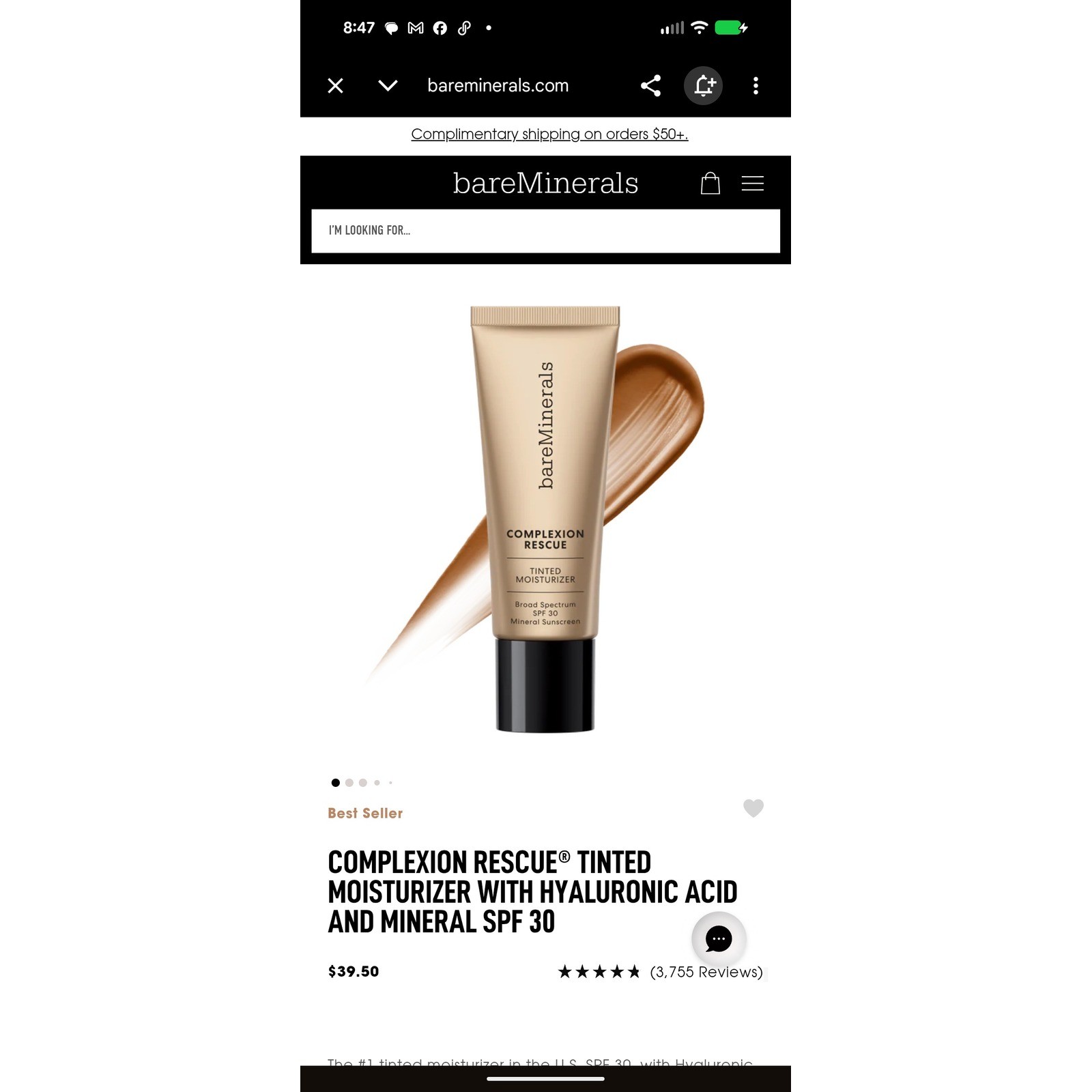 bareMinerals Complexion Rescue Tinted Moisturizer SPF 30 Cashew 3.5 1.18oz NEW