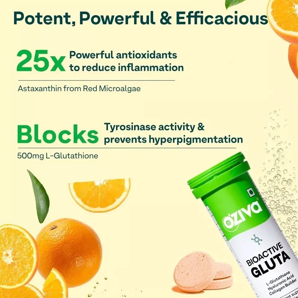 OZiva Bioactive Glutathione Tablets for Radiant Skin 30 Effervescent Tablets
