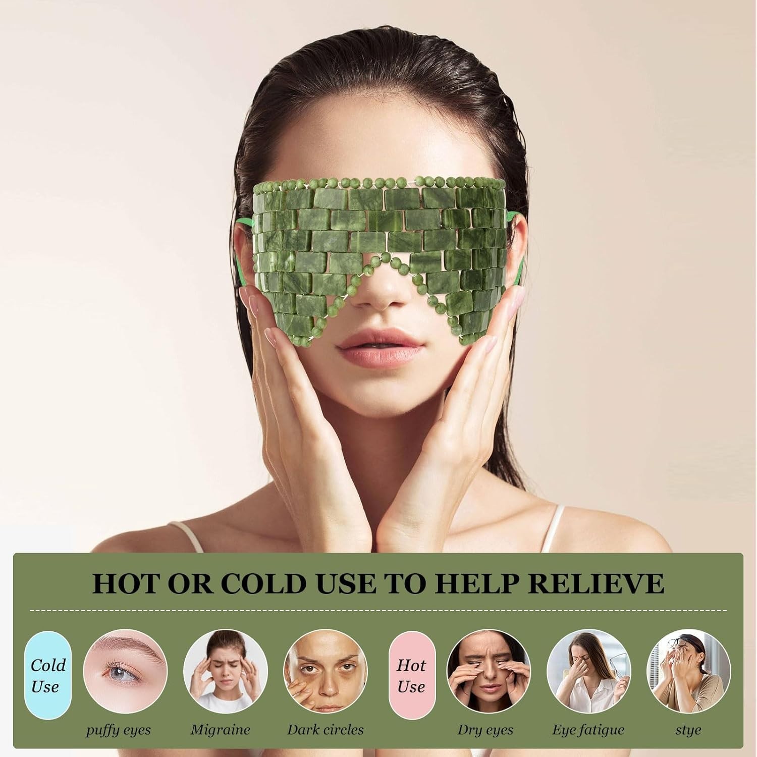 Jade Eye Mask, 2Pcs Large Facial Cooling Mask with 100% Real Jade for Hot & Cold