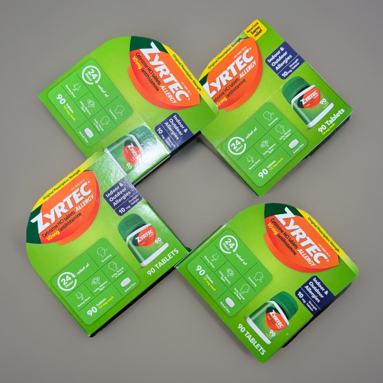 Lot Of (4)~Zyrtec Cetirizine HCI Allergy Relief 10 mg (90 Tablets) Exp 2028