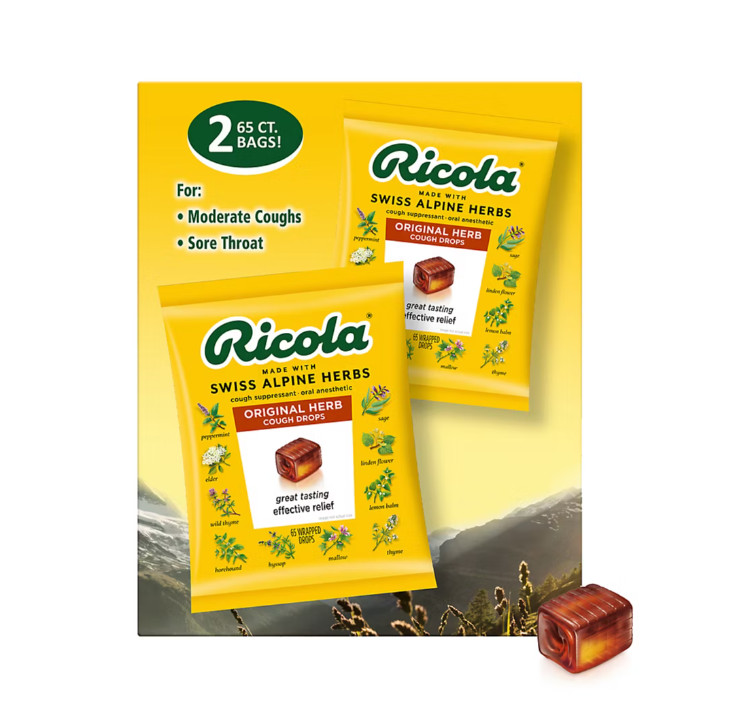Ricola Original Natural Herb Cough Drops, 2 Bags, 65 ct. Each, 130 ct. Total