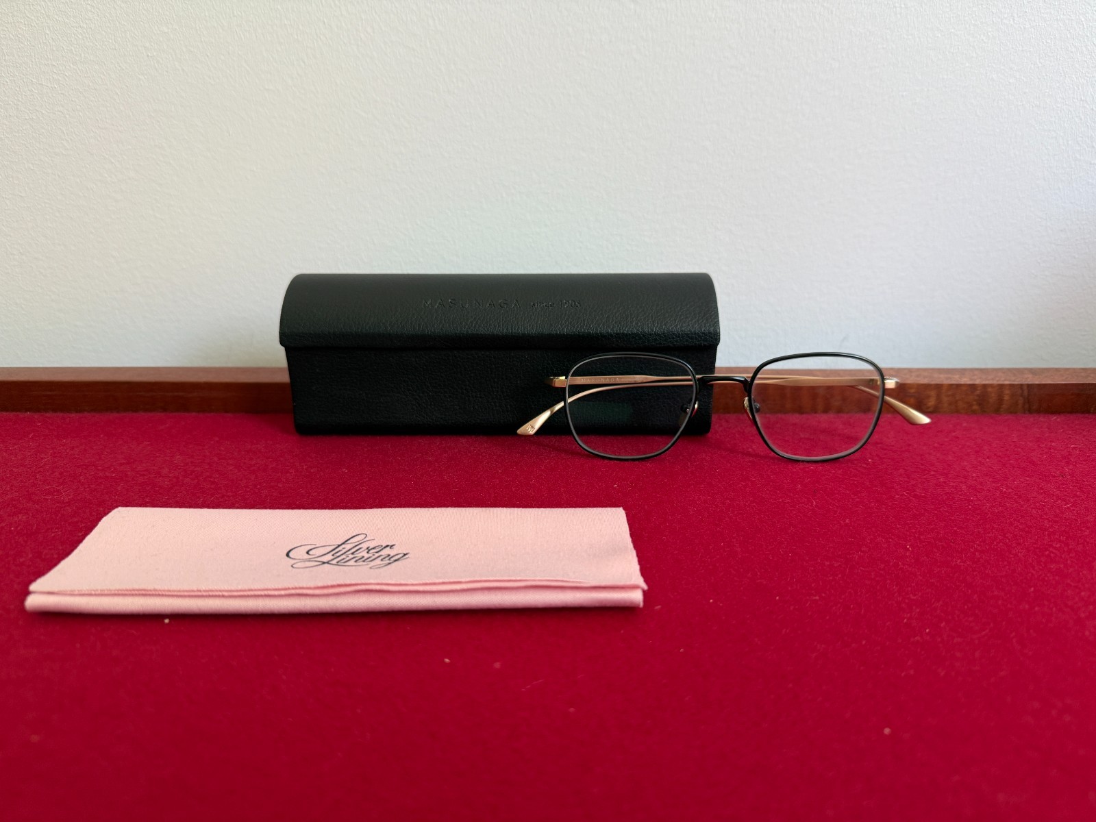Masunaga Loewy Japanese Black and Gold Eyeglasses with Case