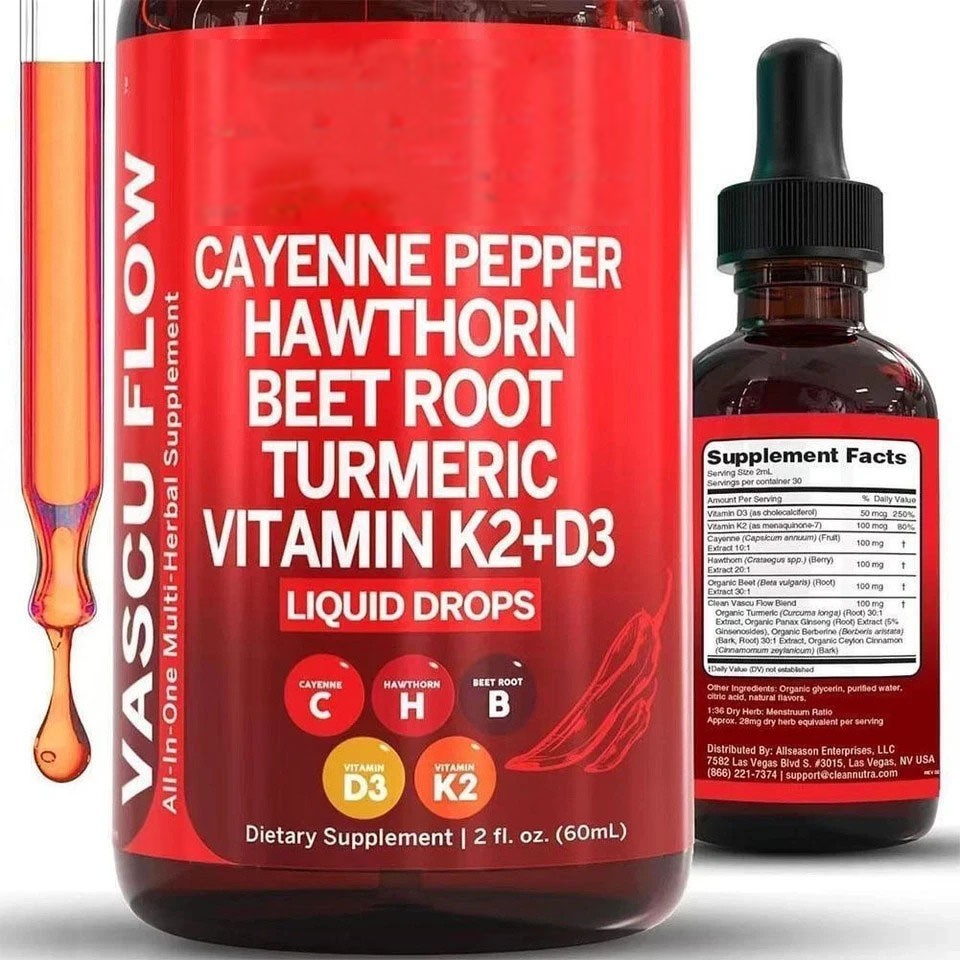 3/2Pack Cayenne Pepper Hawthorn Beet Root Turmeric Vitamin K2+D3 & Liquid Drops