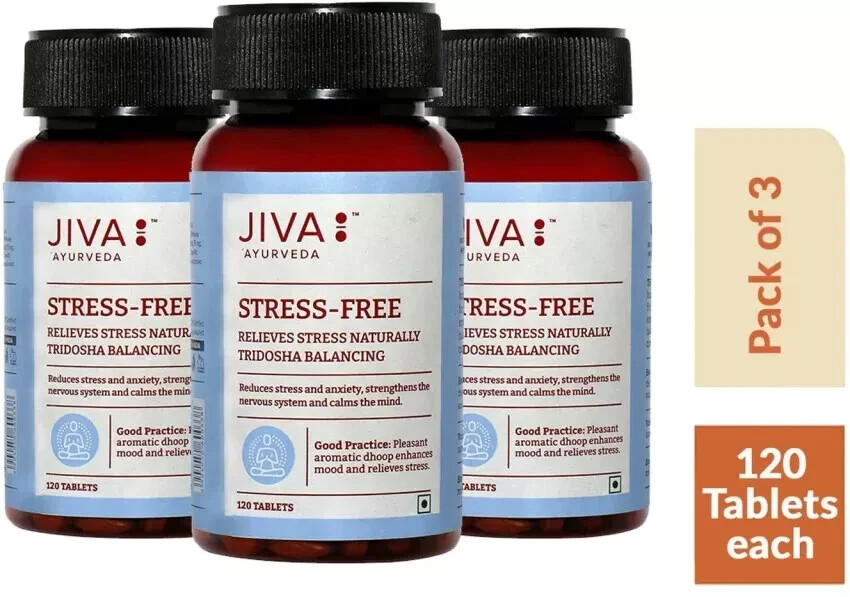 3 x Jiva Ayurveda Stress Free Tablets (120tab) Relieves Stress & Anxiety