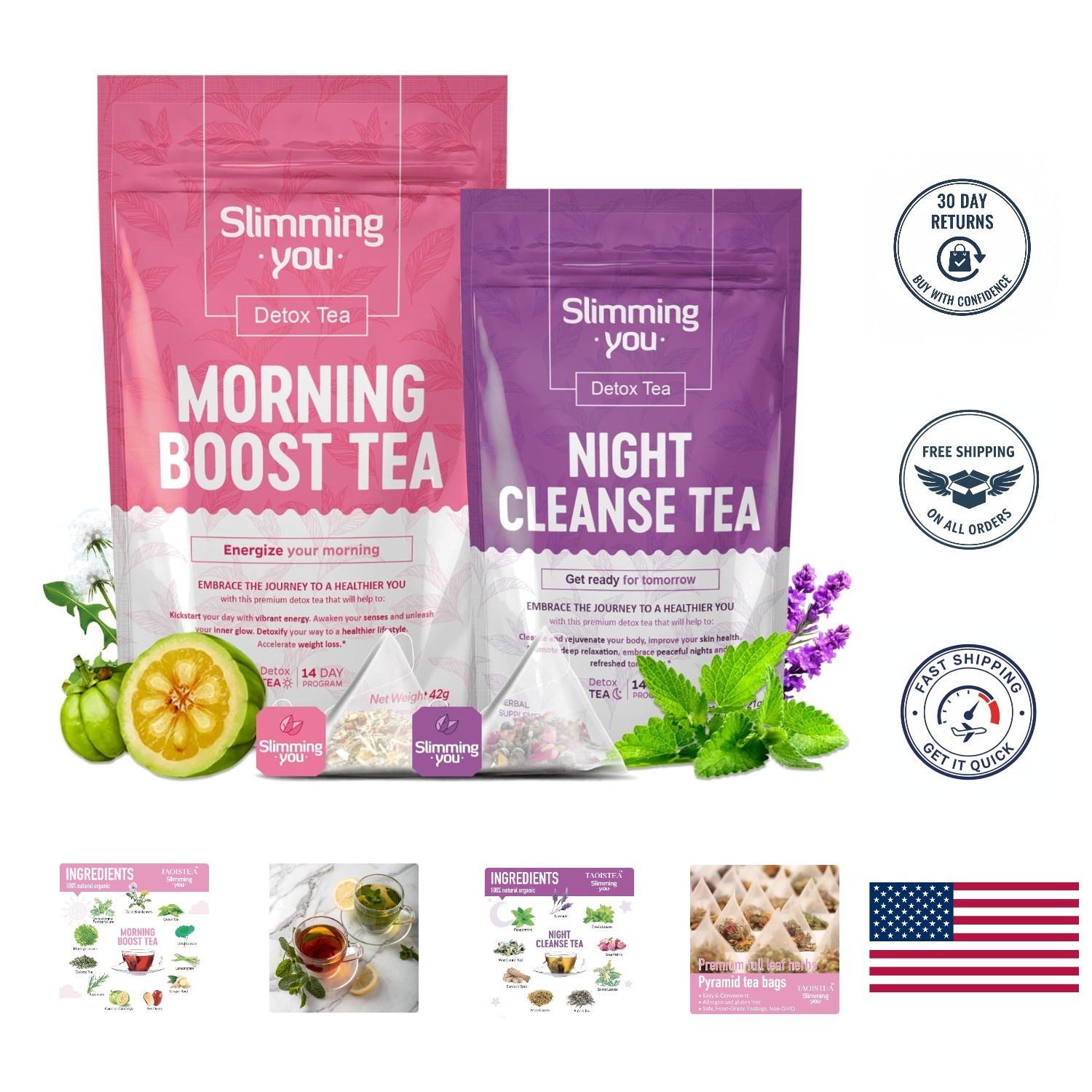 14-Day Natural Detox Tea for Weight Loss – Morning Boost & Night Cleanse