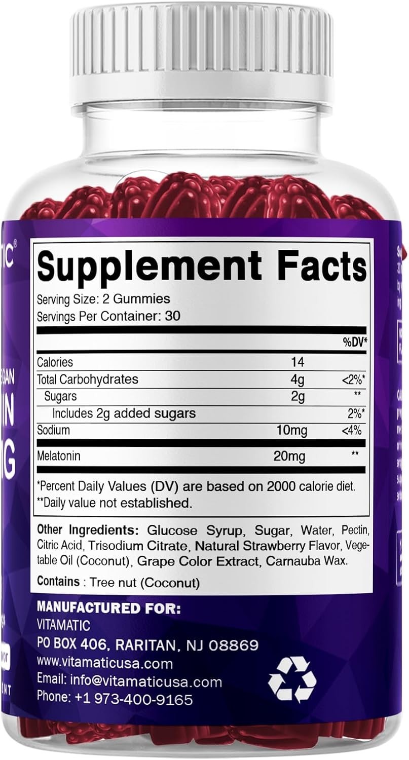 Natural Sleep Support: 20 mg Strawberry Melatonin Gummies, 60 Count