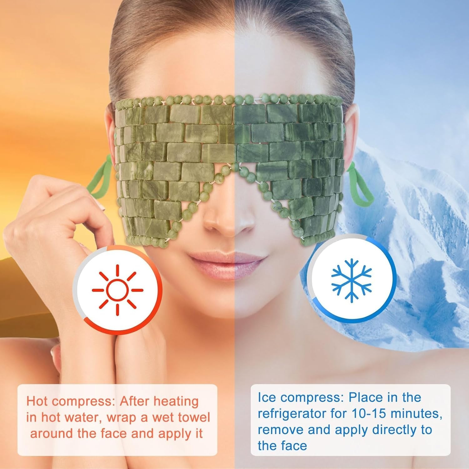 Jade Eye Mask, 2Pcs Large Facial Cooling Mask with 100% Real Jade for Hot & Cold