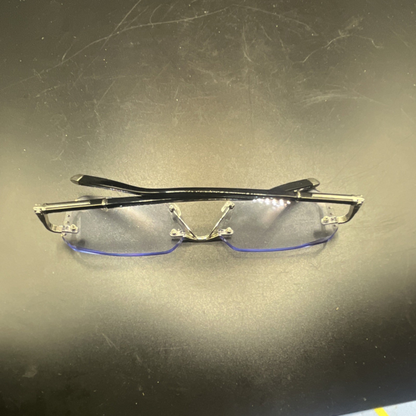 Unisex Adults Rimless Rectangular Eyeglasses Black Metal Frame Solid