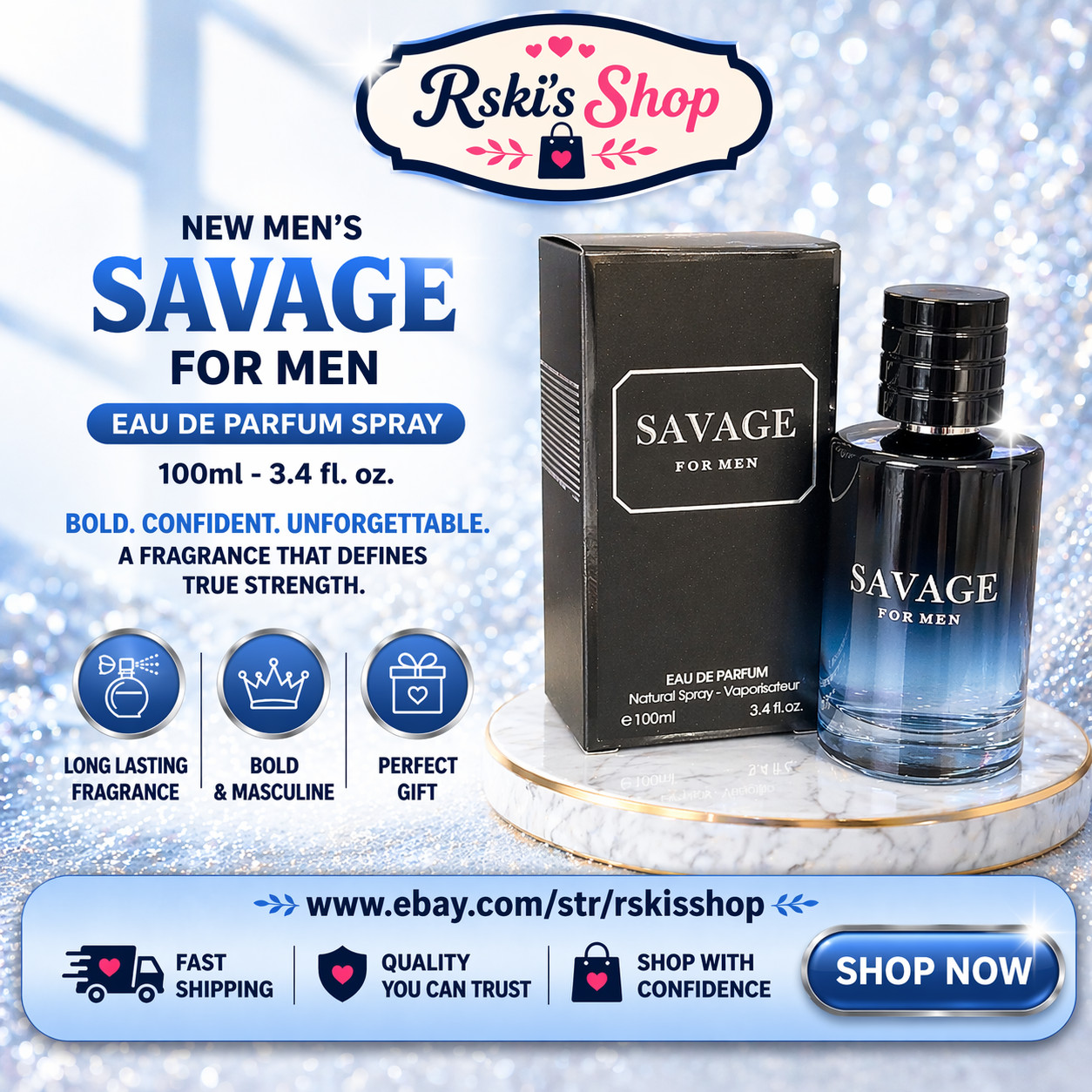 New Men’s Savage For Men Eau de Parfum Spray 100ml – 3.4 fl oz
