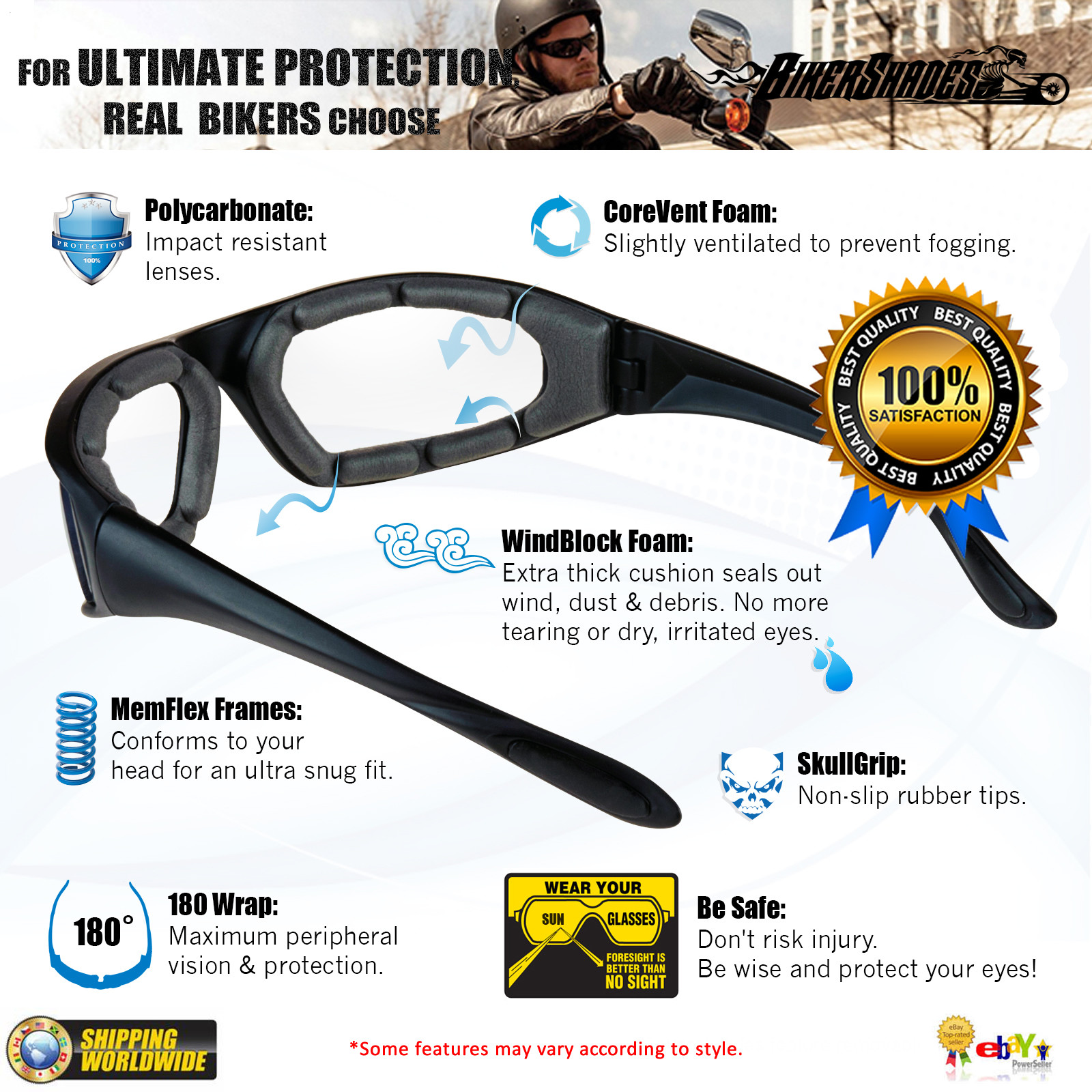 Bifocal Motorcycle Safety Glasses Sunglass Foam Padded Wind Dust Proof Reader