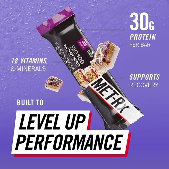 Met-Rx Big 100 High Protein Meal Replacement Bars, Blueberry Cobbler, 30G