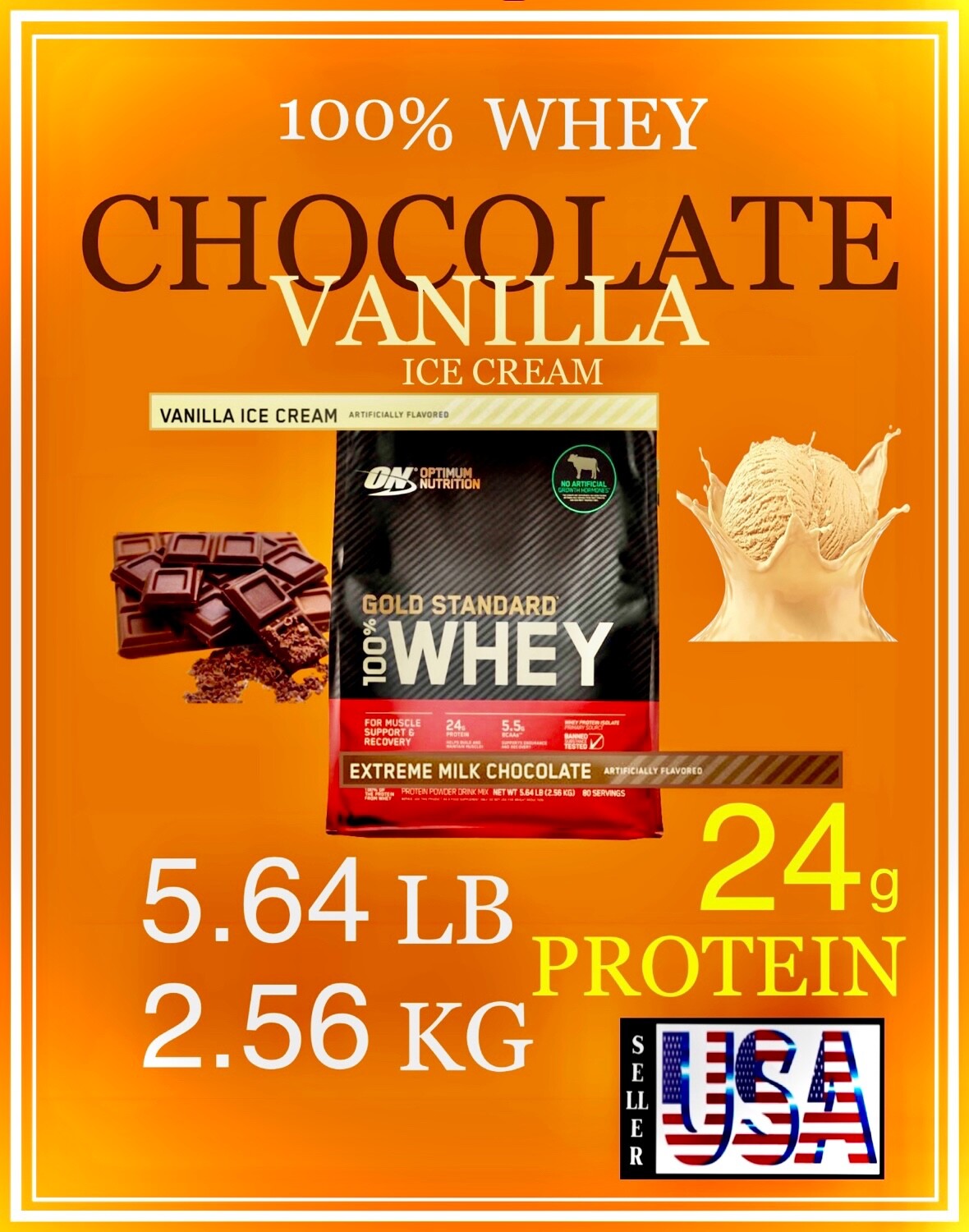 100% Whey Protein, Optimum Nutrition Gold Standard, 80 Servings, 24g Protein