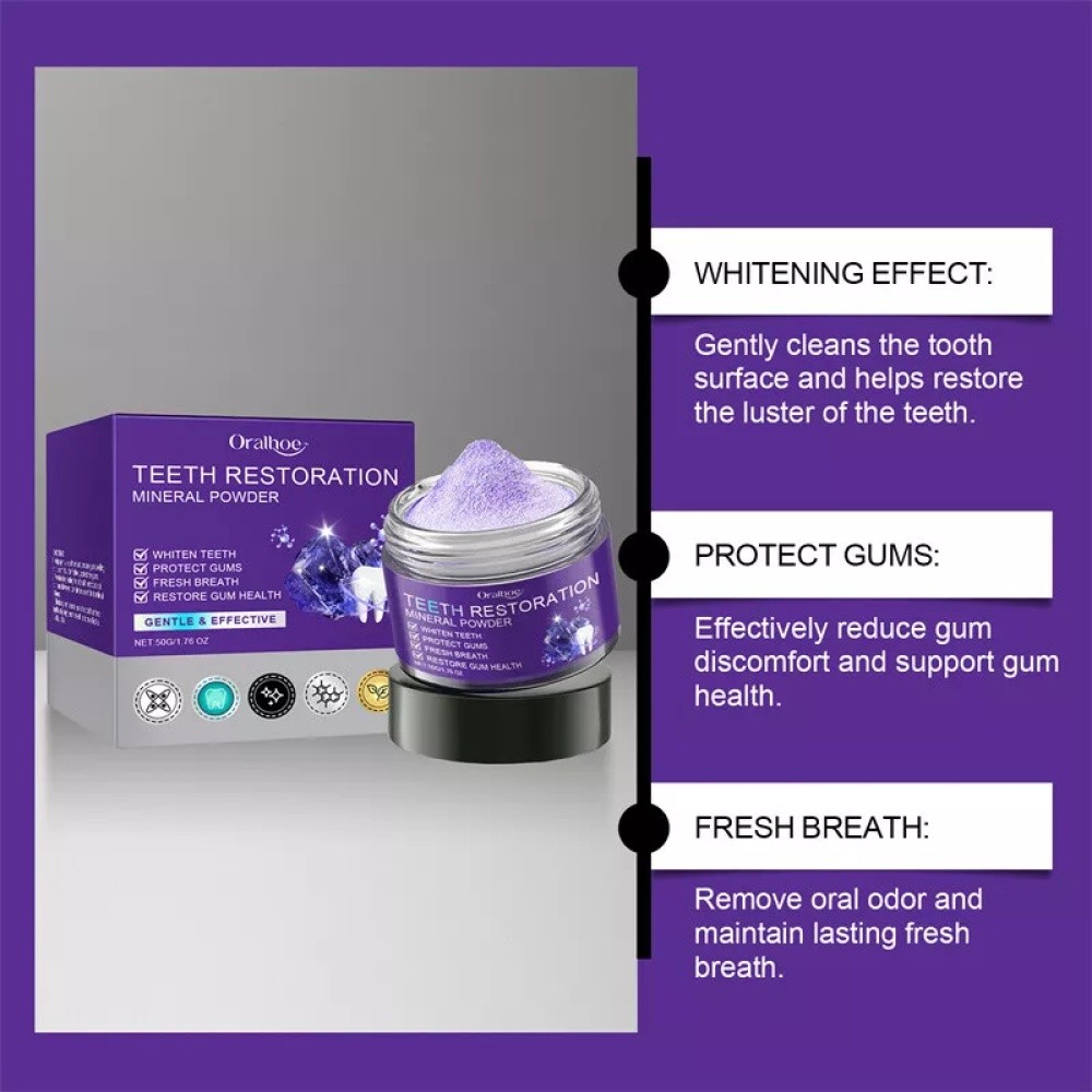 2X Purple Restoration Mineral Tooth Powder for Teeth Whitening Gum Strengthening