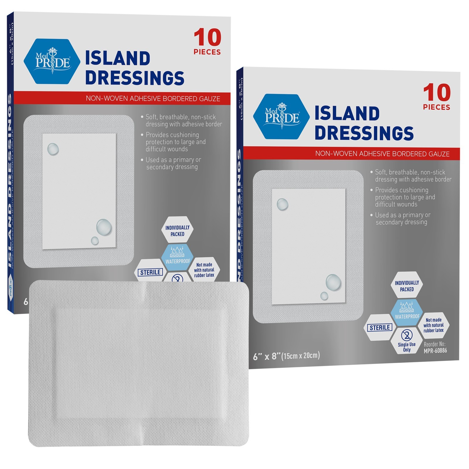 MED PRIDE Sterile Adhesive Island Dressing 6×8 | Absorbent Wound Care | 20–30 Ct