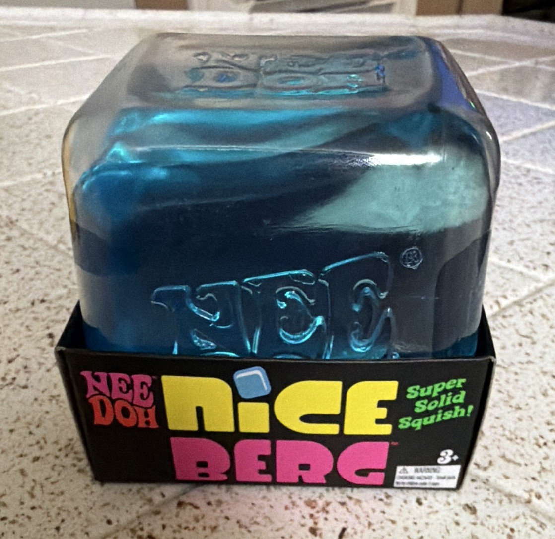 Nee Doh Nice Berg Squeeze Ball Gel Stress Reliever Blue/Clear Tear-Resistant 4in