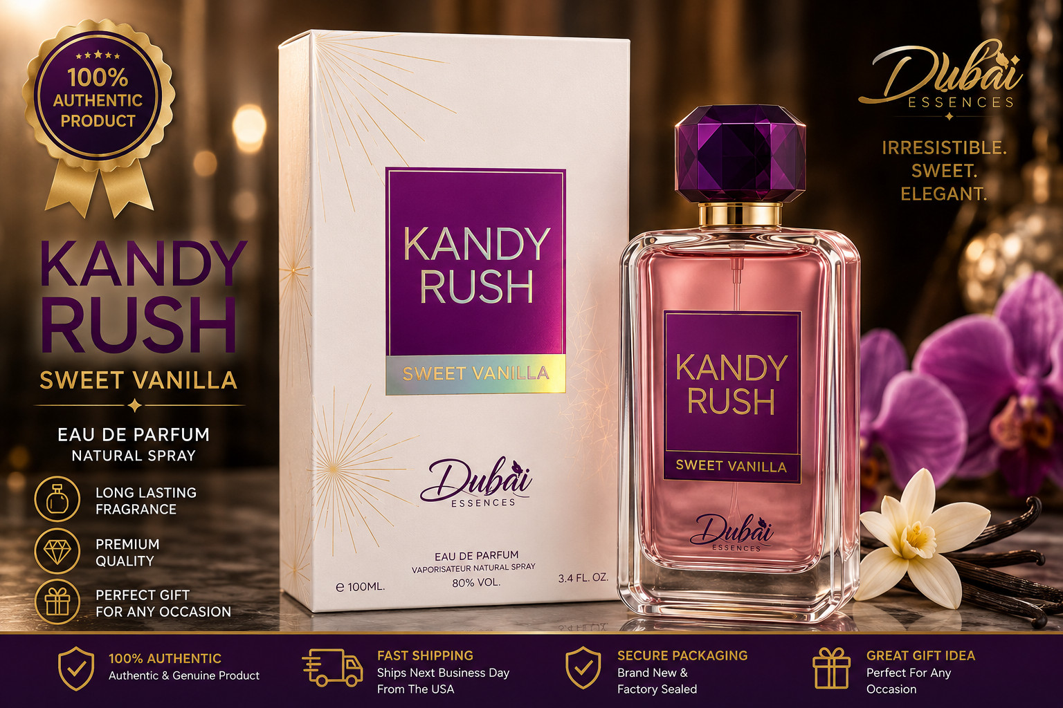 Dubai Essences Kandy Rush Sweet Vanilla EDP 100ml Long Lasting Women’s Perfume