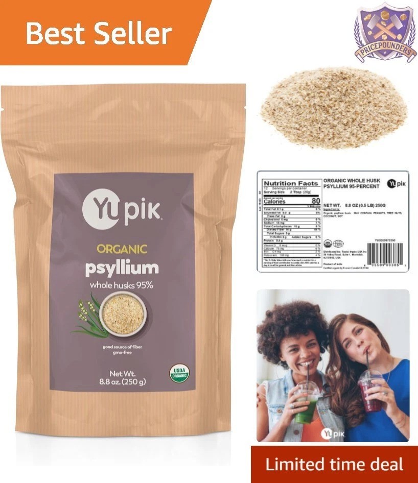 Organic Whole Husk Psyllium Powder 8.8 Oz Pack of 6 Soluble Fiber Digestive S…