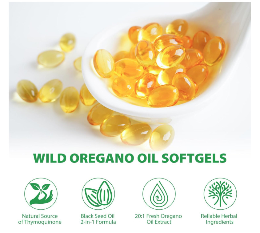 Oil of Oregano 6000mg Softgels Black Seed Oil 120 Capsules Immune Respiratory Di