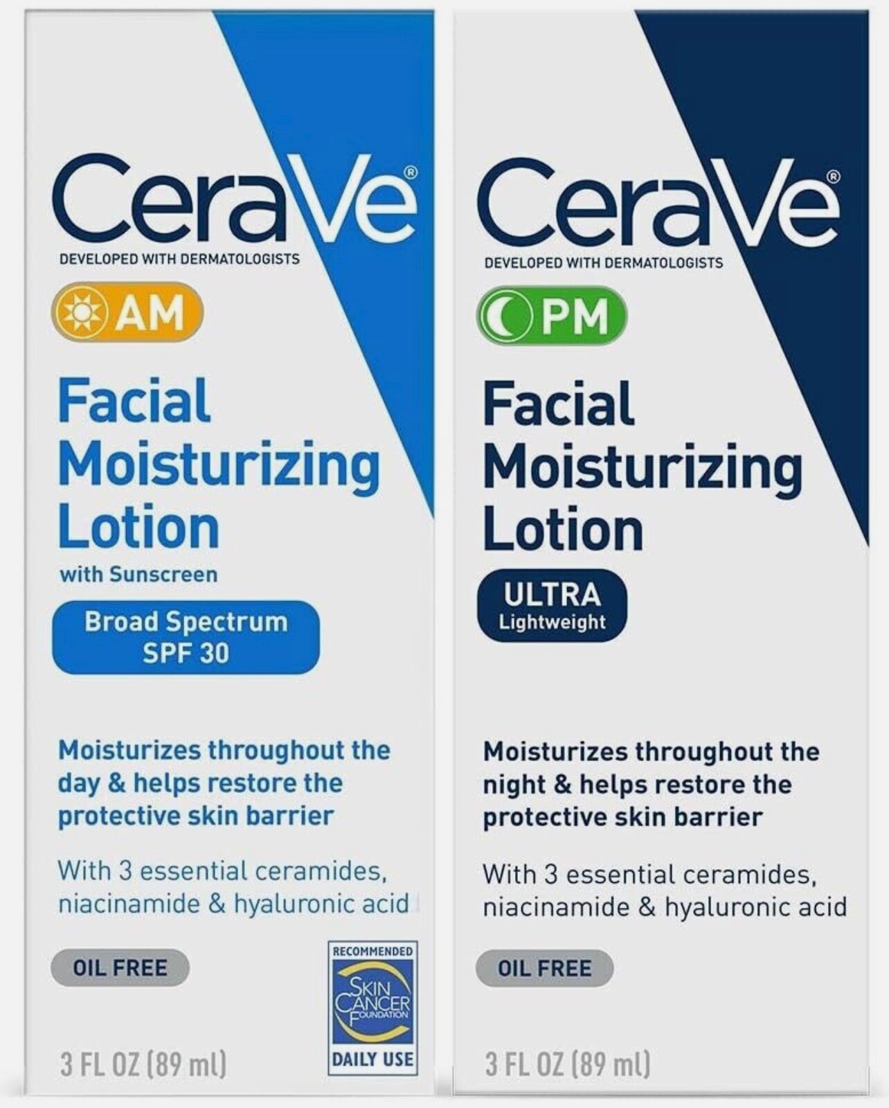 CeraVe AM/PM Facial Moisturizing Lotion Skin Care Set Ultra Lightweight 3oz