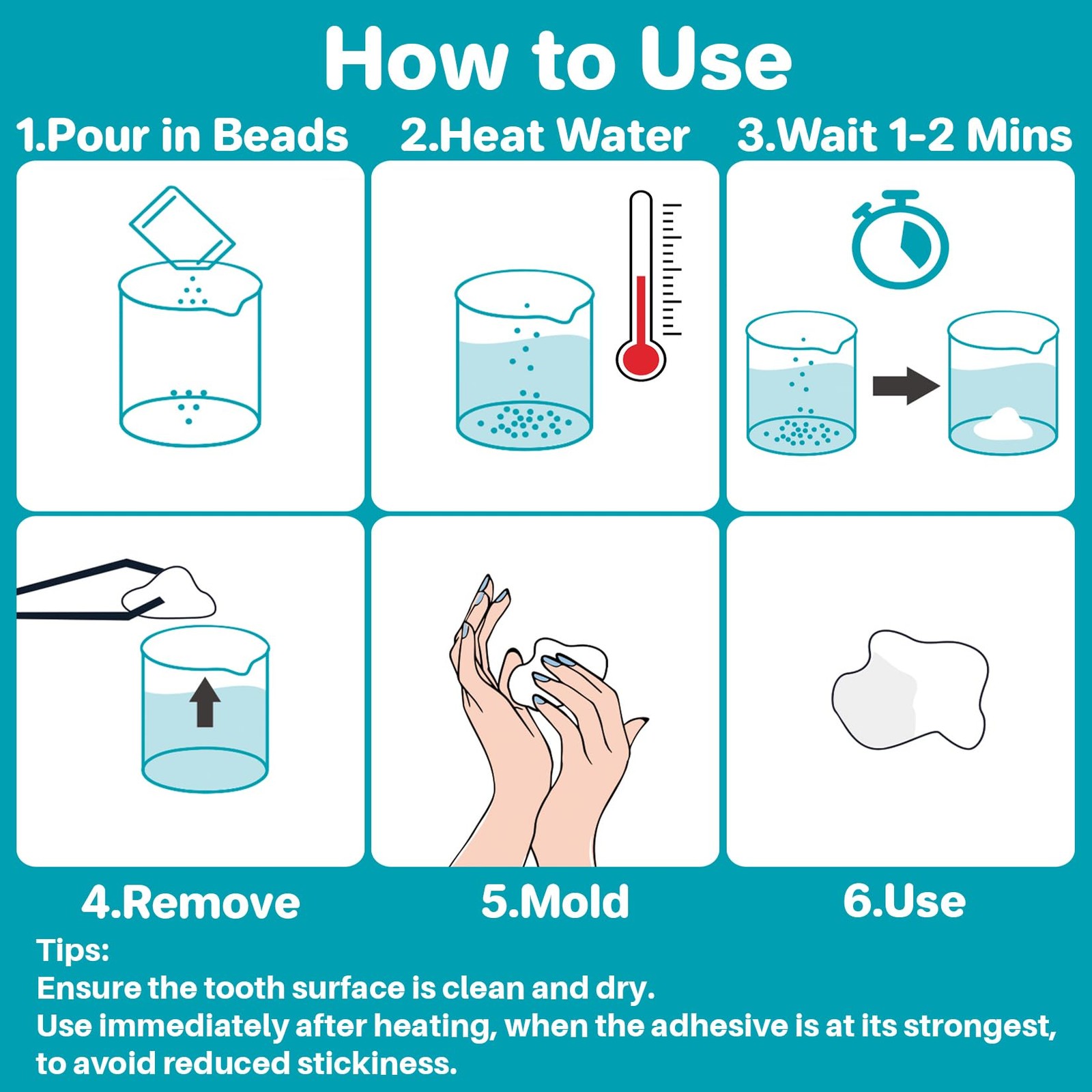 Sukh 10.9oz Moldable False Teeth Beads – Tooth Repair Kit,Repair Small, White