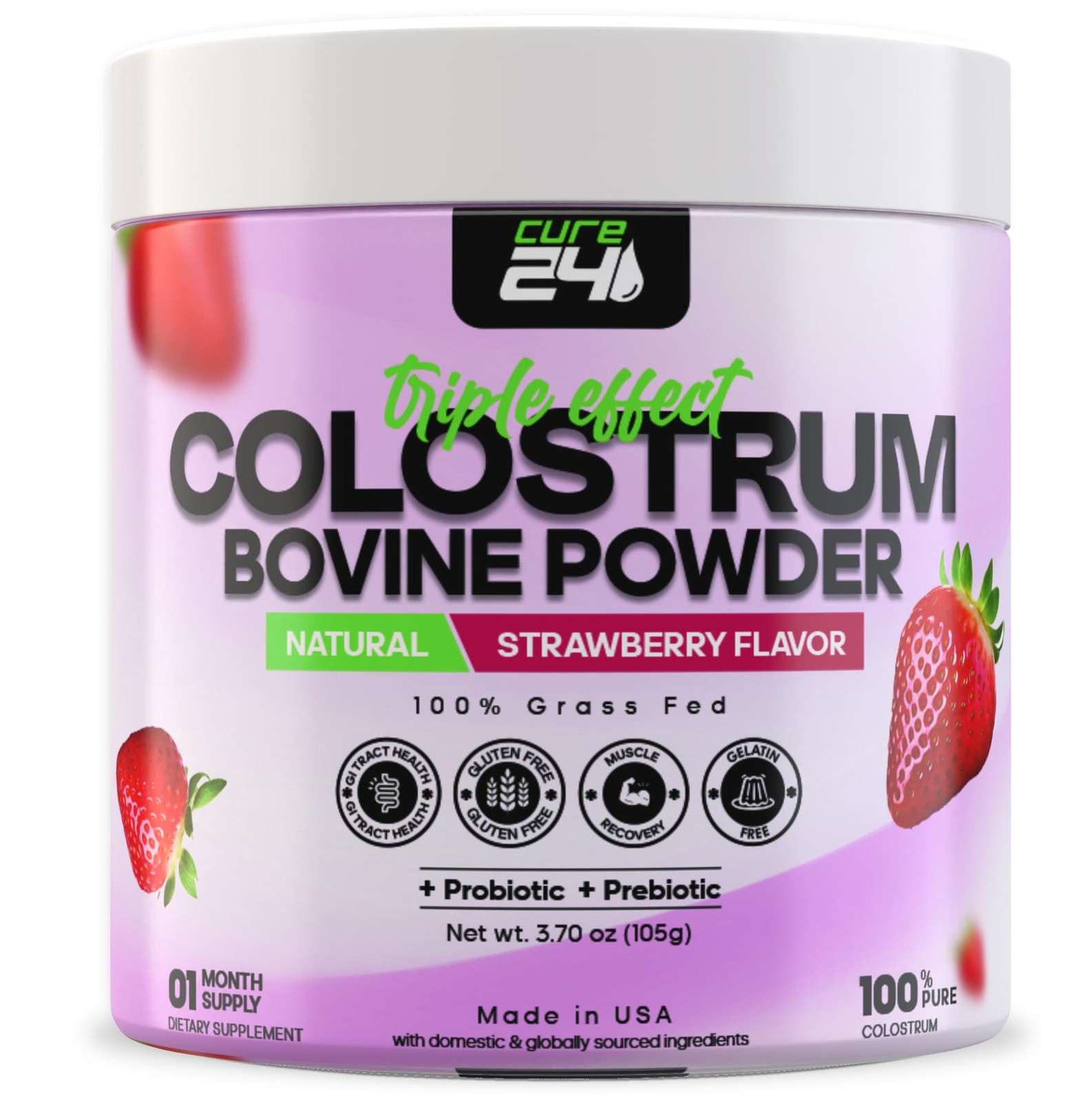 Cure24 Bovine Colostrum X3 Supplement Powder for Humans, 100% Pure Who