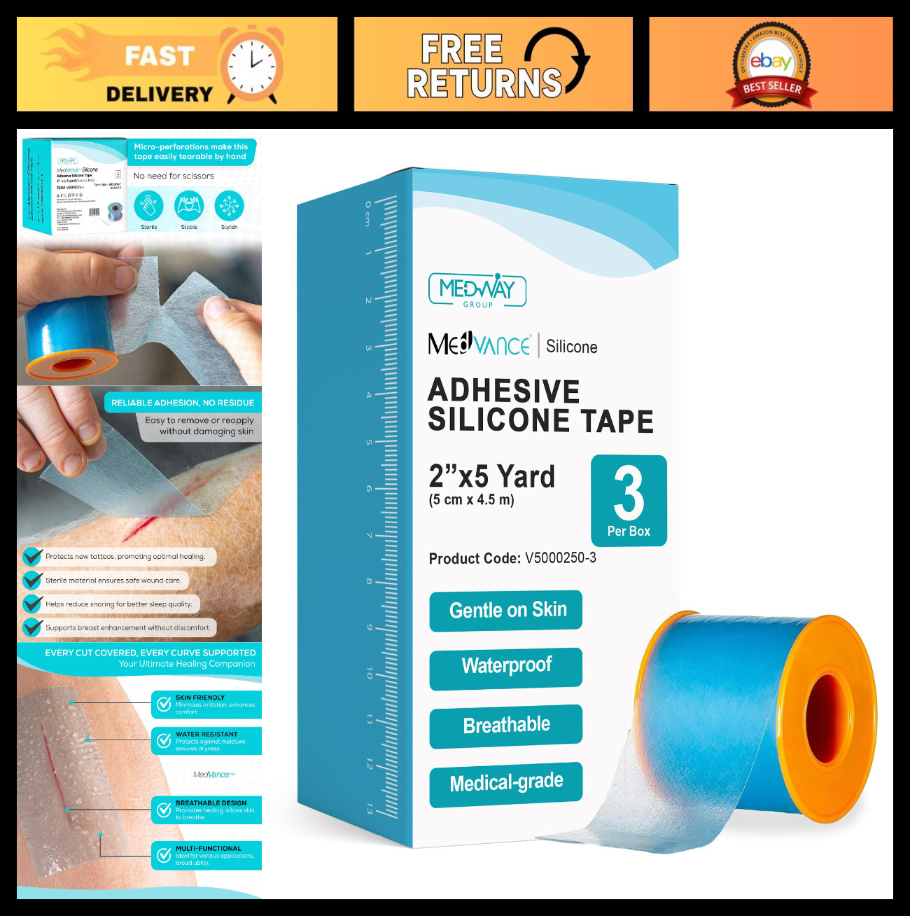 Silicone Medical Tape – Waterproof Perforated Surgical Tape for Sensitive Skin,