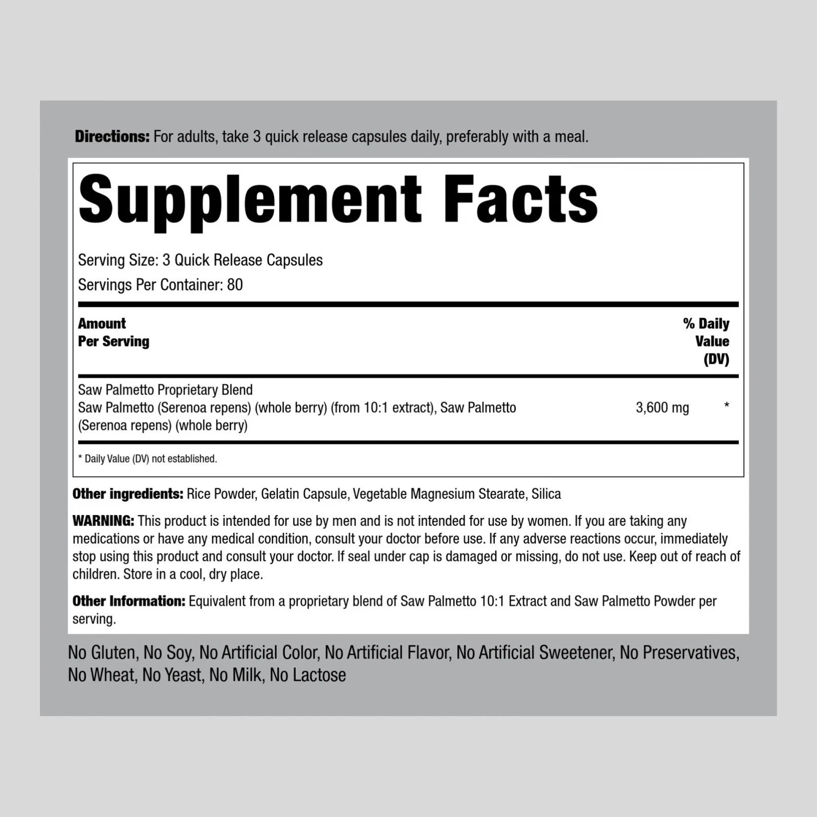 Saw Palmetto 3600 mg | 240 Capsules | Prostate Supplement | by Piping Rock