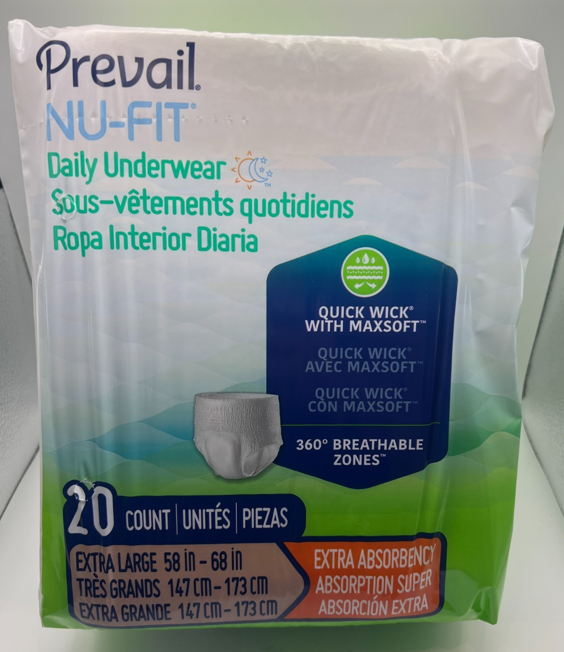 Prevail Nu-Fit Adult Diapers Extra Absorbency Pull Up XL 4 packs of 20 80 New