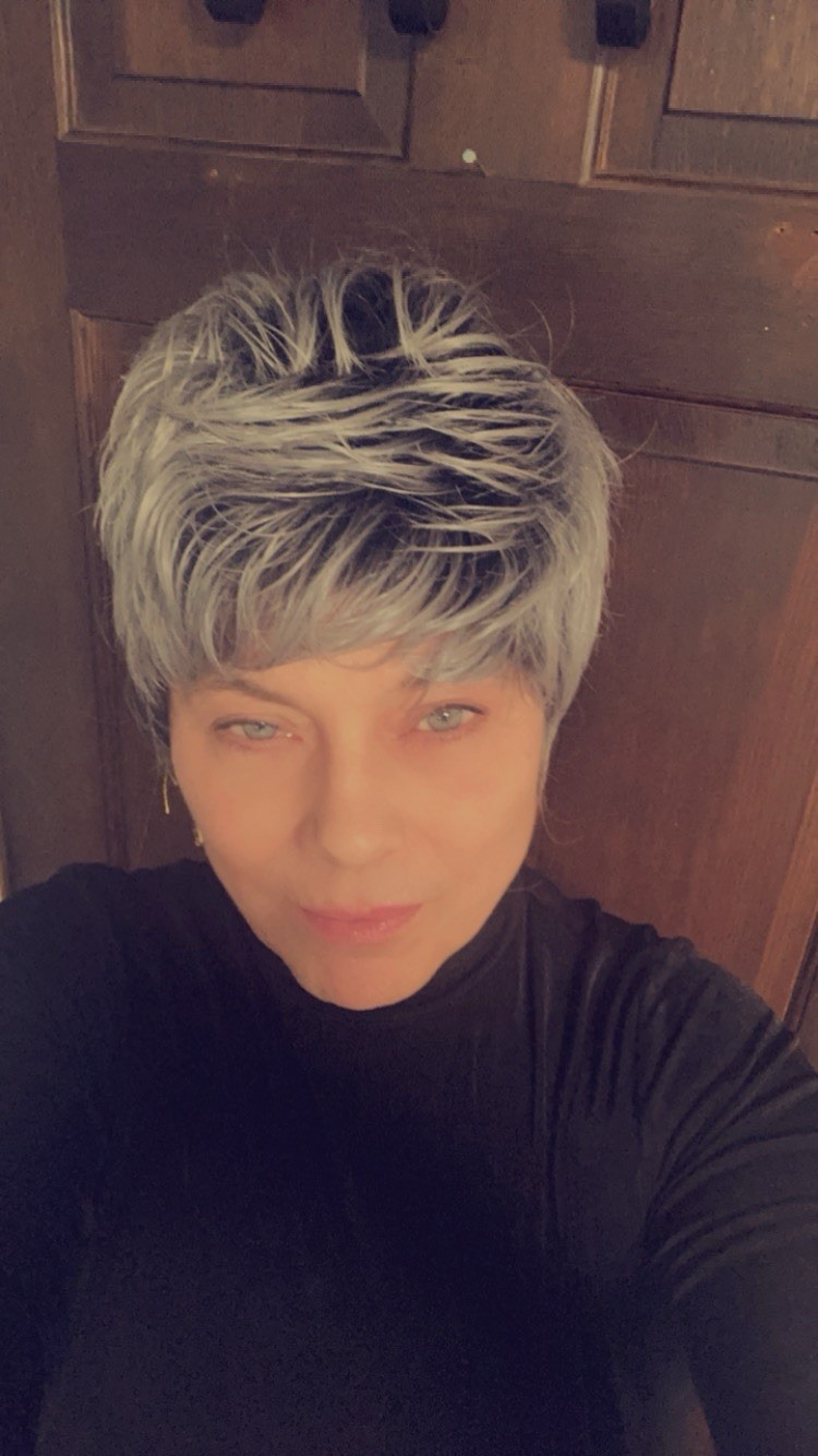 ANYTIME Austin Silver Gray Pixie Wig Rooted Synthetic Short Layered Style
