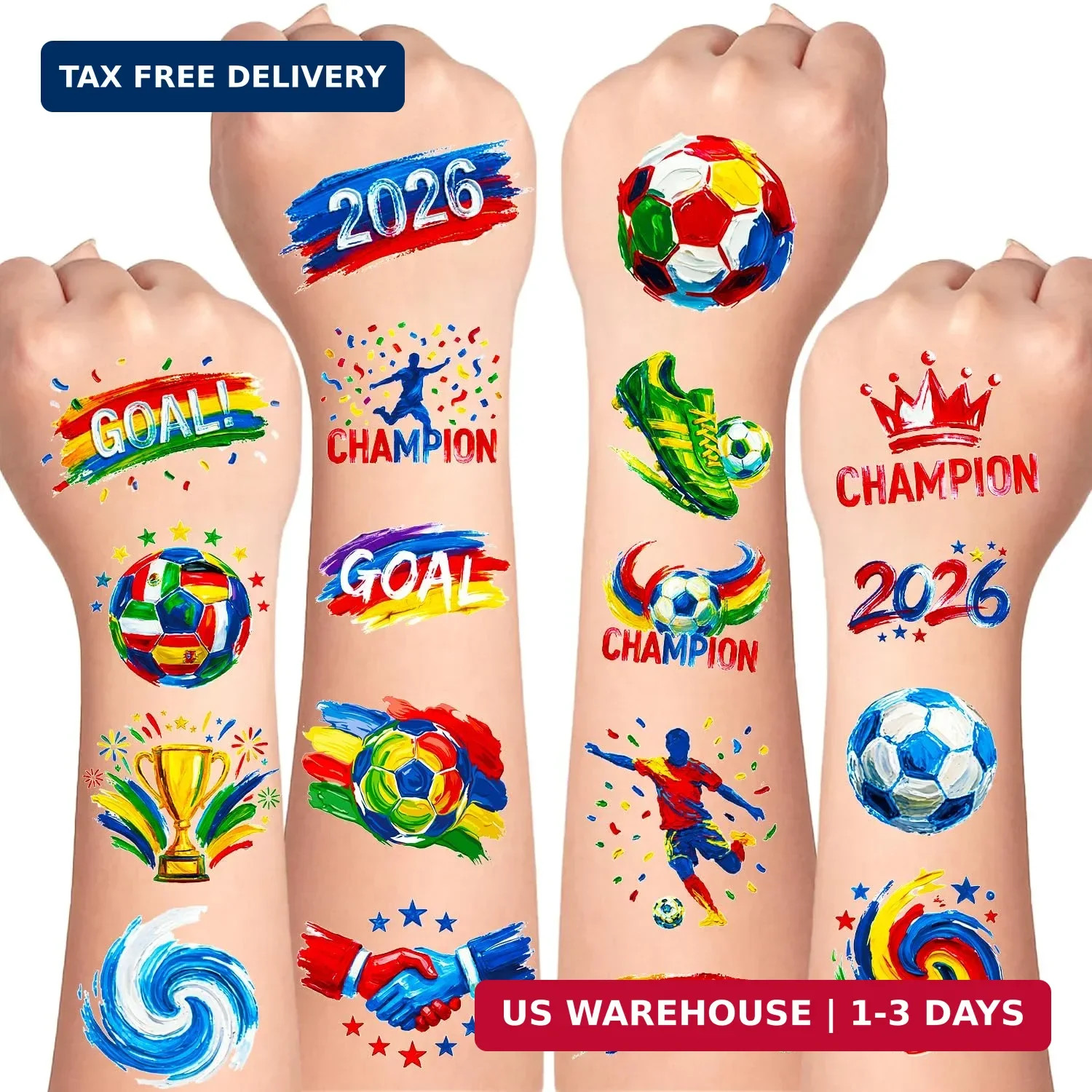 45 Pcs Soccer Tattoos for Kids, Oil Painting Style, World Cup 2026 Merchandise,