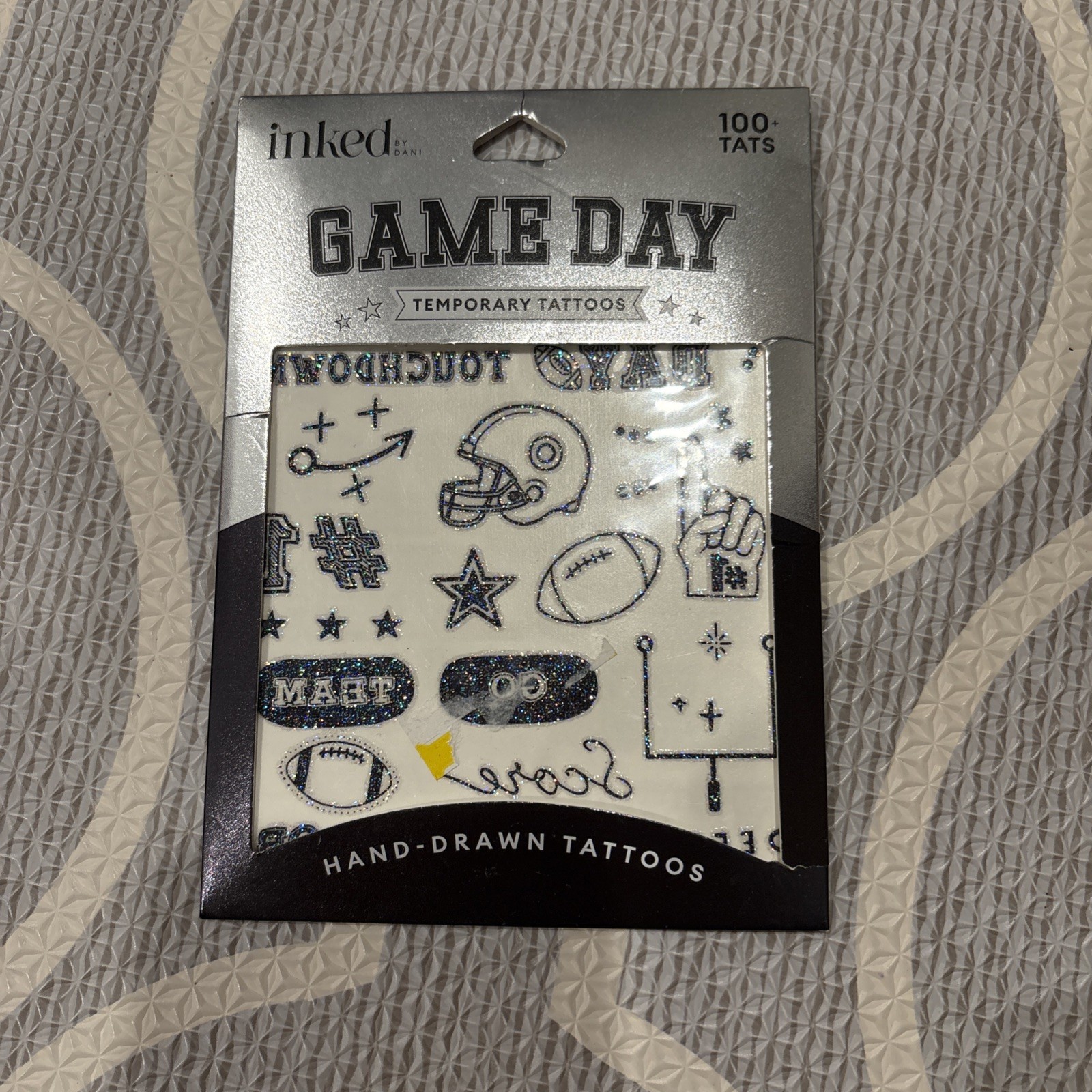 Game Day Temporary Hand-Drawn Tattoos Glittery Designs of Football Graphics NEW