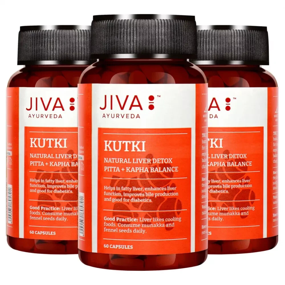 3 x Jiva Ayurveda KUTKI Capsules (60caps) Natural Detox, Herbal Liver Wellness