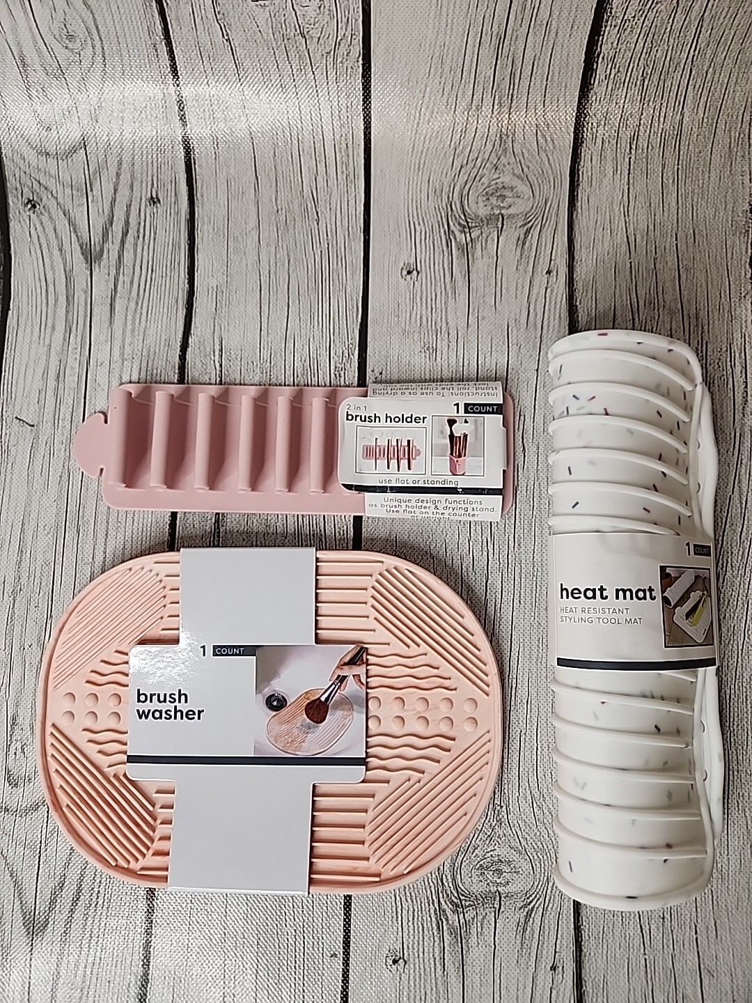3pc Silicone Brush Holder, Brush Washer & Heat Resistant Heat Mat Travel Compact