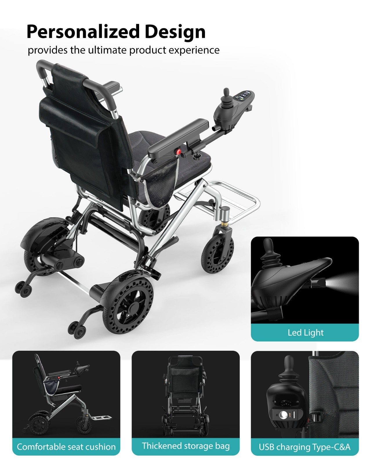 33 Lbs Lightweight Electric Wheelchair for Adults & Seniors, Portable &Foldable
