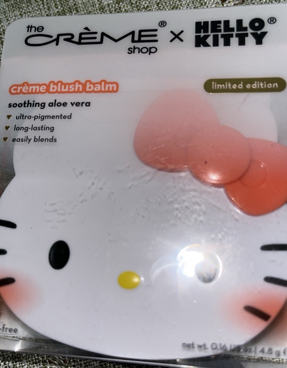 The Crème Shop X Hello Kitty Creme Blush Peach Pouf Balm Limited Edition NIB