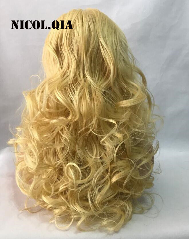Fashion Girls Mix Gold Blonde Curly Hair Big Wavy Human Hair Blend Heat Ok Wigs