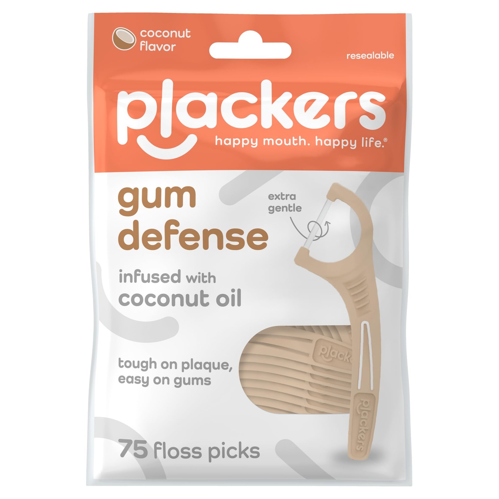 Plackers Gum Defense Floss Picks with 75 Count (Pack of 1), White