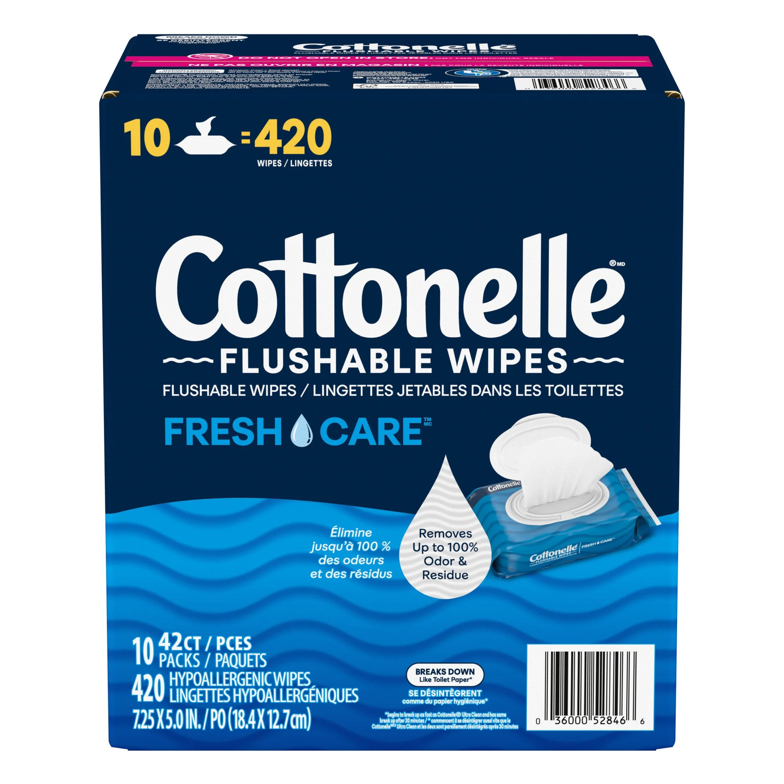 Fresh Care Flushable Wet Wipes, 10 Flip-Top Packs