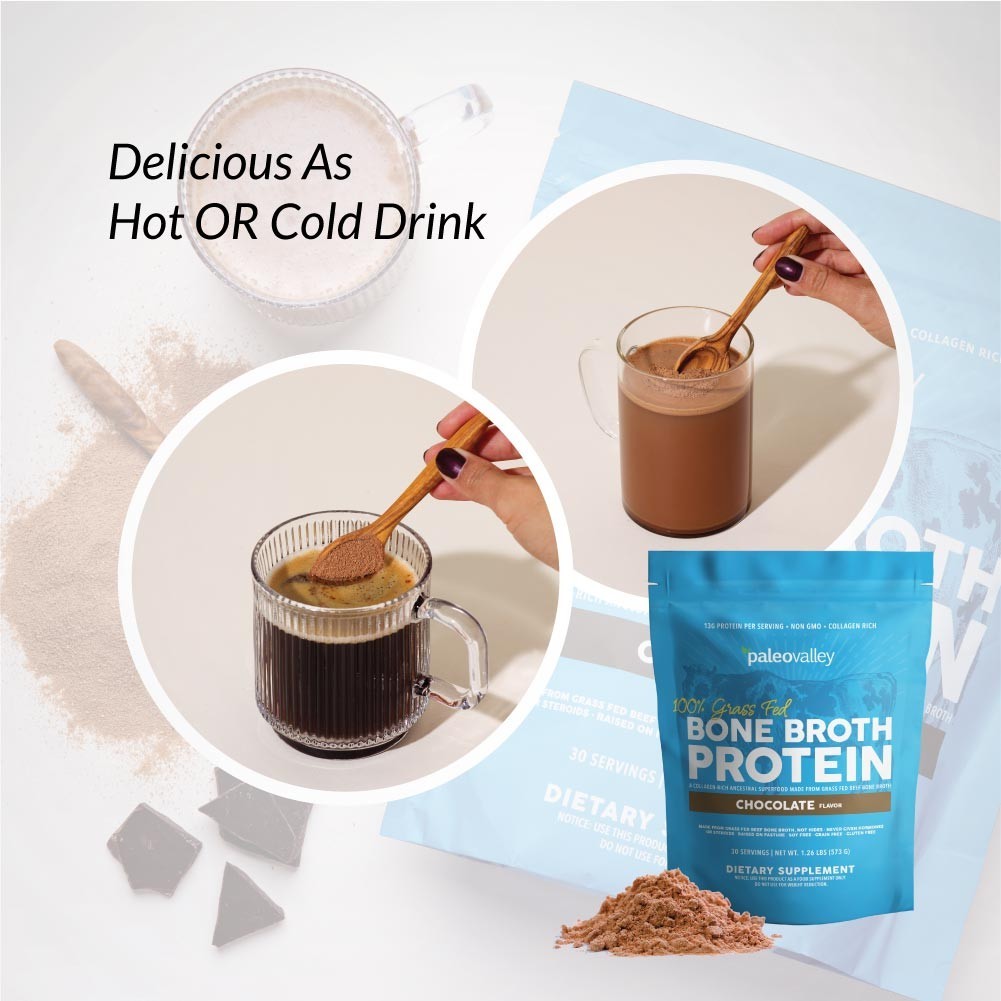 Bone Broth Protein Powder Chocolate Flavor Grass Fed Collagen Drink Mix