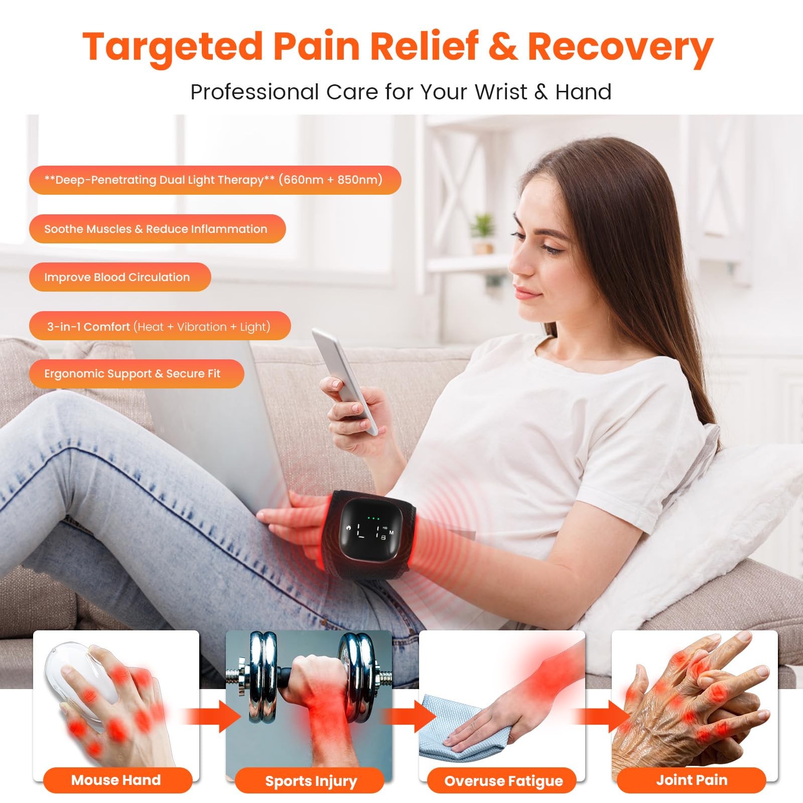 Keneo Red Light Therapy Wristband for Hand Wrist, 660nm 850nm Near Infrared…