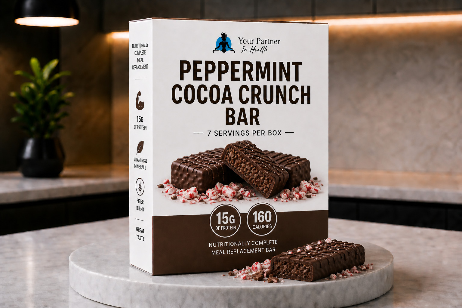 PEPPERMINT COCOA CRUNCH BAR – 1 BOX/7 SERVINGS – SIMILAR TO OPTIFAST – FRESH