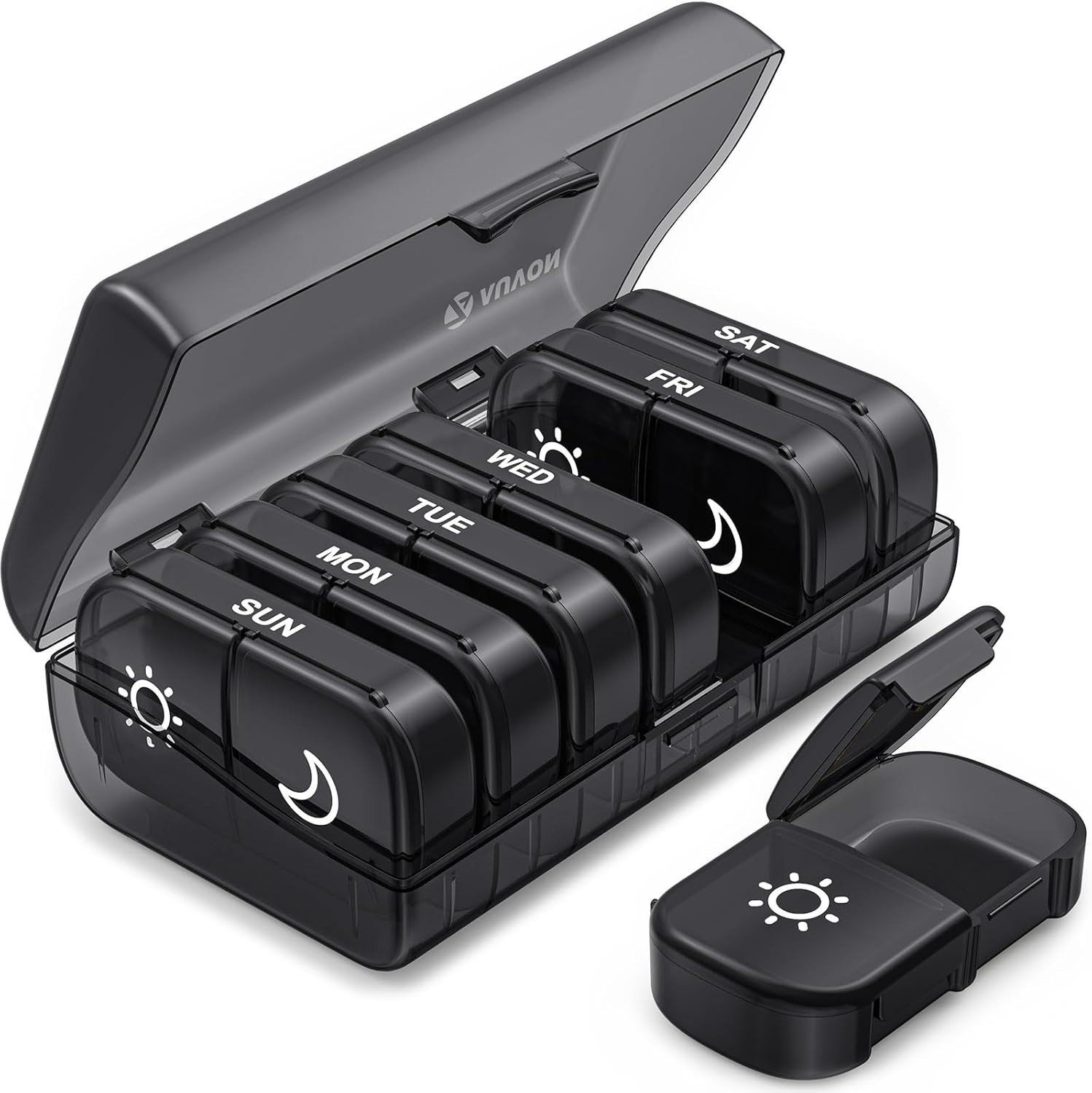 Travel-Friendly Weekly Pill Organizer – XL Black Pill Case for Meds & Vitamins