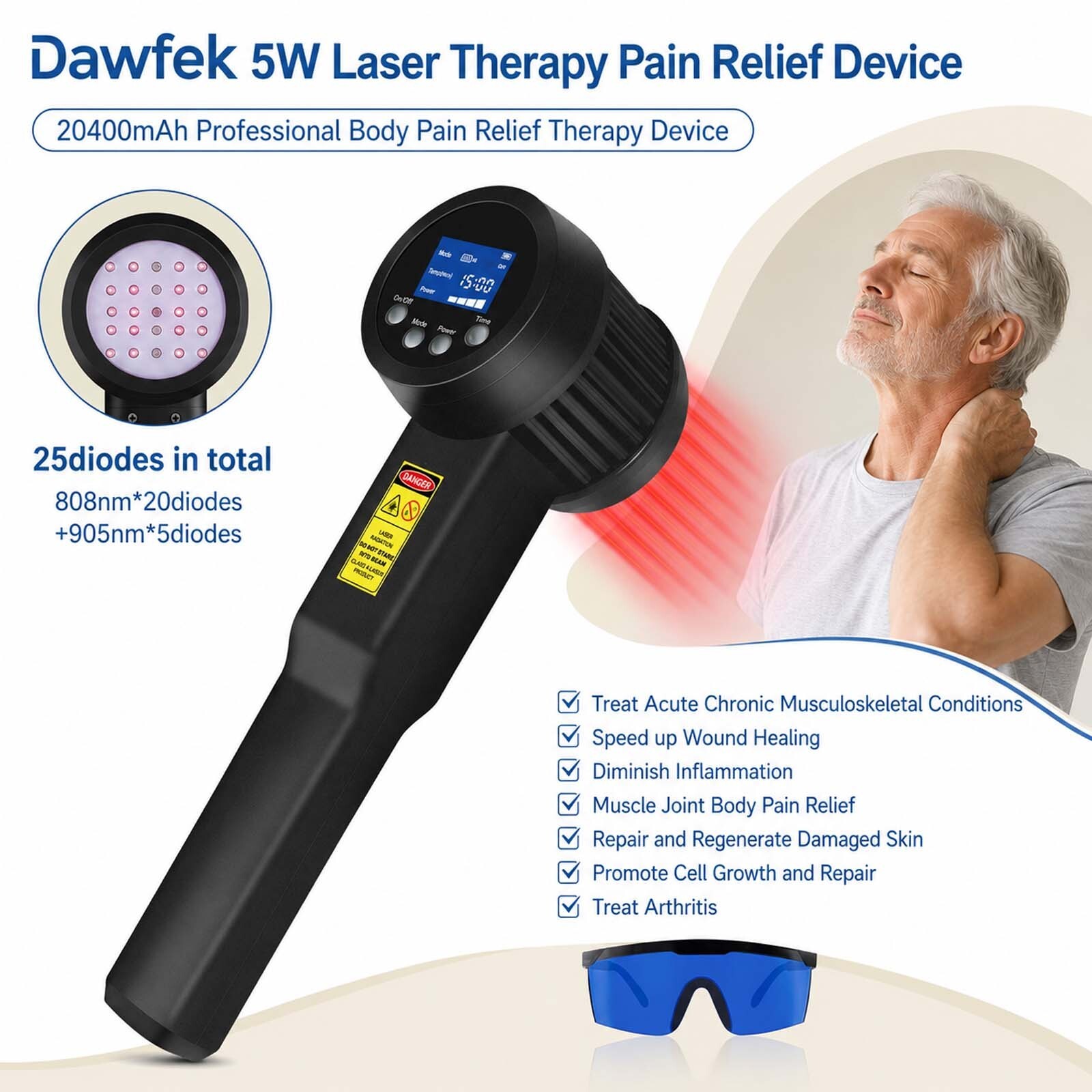5W Infrared Light Therapy 808nm 905nm Cold Laser Low Level for Healing